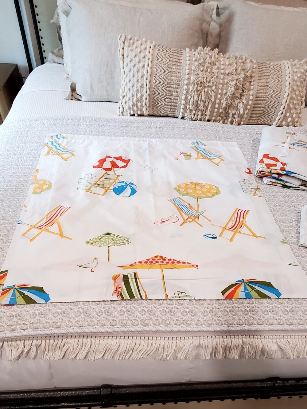 Company Store Whimsy Beach Motiff Org. Cotton Percale 7 Pc. King Bedding Set - Picture 11 of 14